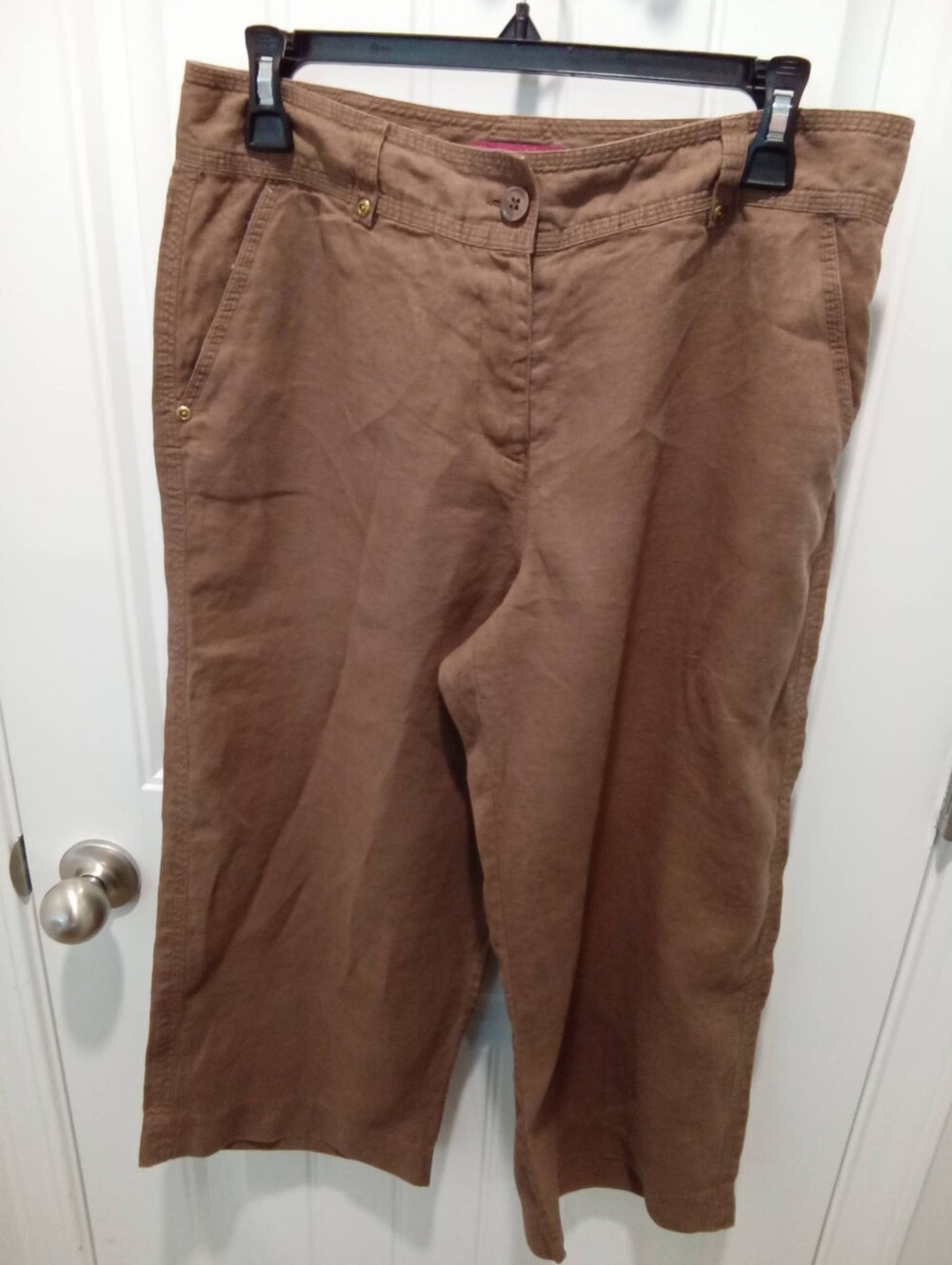 Sunny Leigh Size 8 100% Linen Brown Capris 22" Inseam 16" Waist